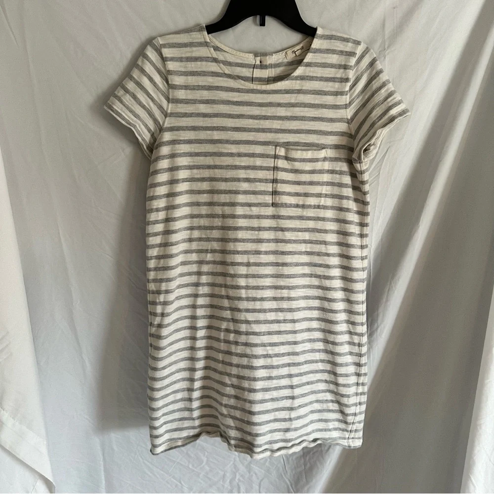 Madewell Button Back Dress with Gray & Cream Stripes Size S - Picture 1 of 4